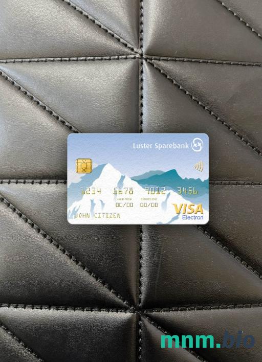 Norway Luster Sparebank visa karta elektronowa wygląd fotograficzny skan PSD + zdjęcie